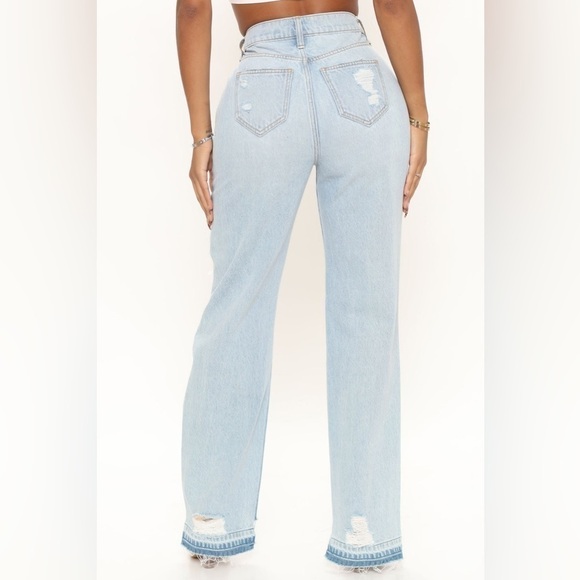 Fashion Nova Amsterdam Ripped Straight Leg Light Wash Jeans - Picture 2 of 7